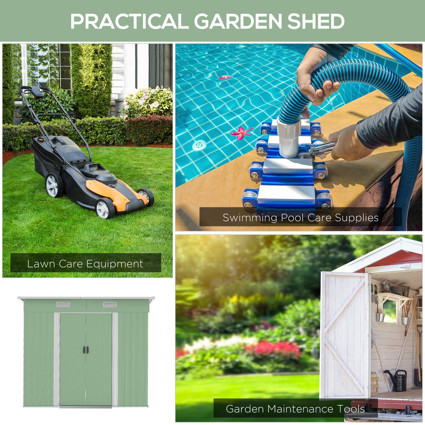 Outsunny 7 x 4ft Outdoor Garden Metal Storage Shed, Skrzynia na narzędzia do ogrodu, patio i trawnika, jasnozielona