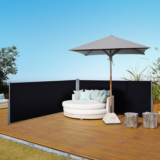 Outsunny 600 x 180 cm (wys. x dł.) Markiza zwijana Podwójny baldachim Boczna ochrona prywatności Osłona przeciwsłoneczna Boczna roleta ze stalową ramą Uniwersalne zastosowanie w ogrodzie Patio - czarny