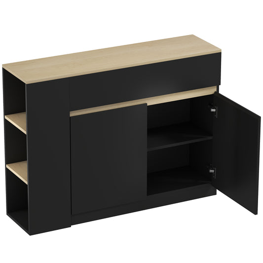 HOMCOM Sideboard, Storage Cabinet with Adjustable Shelf, 2 Drawers, 3 Open Shelves, Black