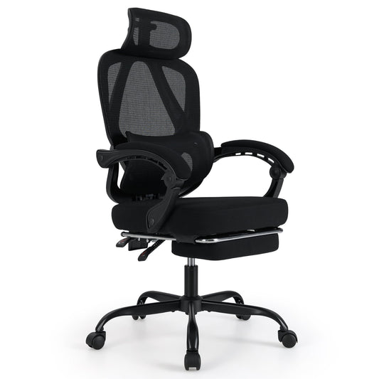 Ergonomic Office Chair High Back Mesh Desk Chair with Retractable Footrest-Black