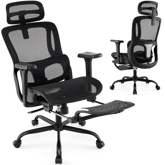 Ergonomic Office Chair Swivel Computer Desk Chair with Rotating Headrest-Black