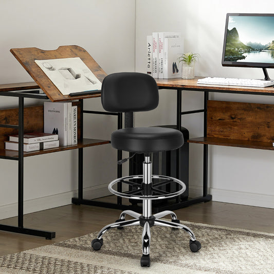 Ergonomic Drafting Chair Set of 2 with Backrest and Adjustable Footrest-Black