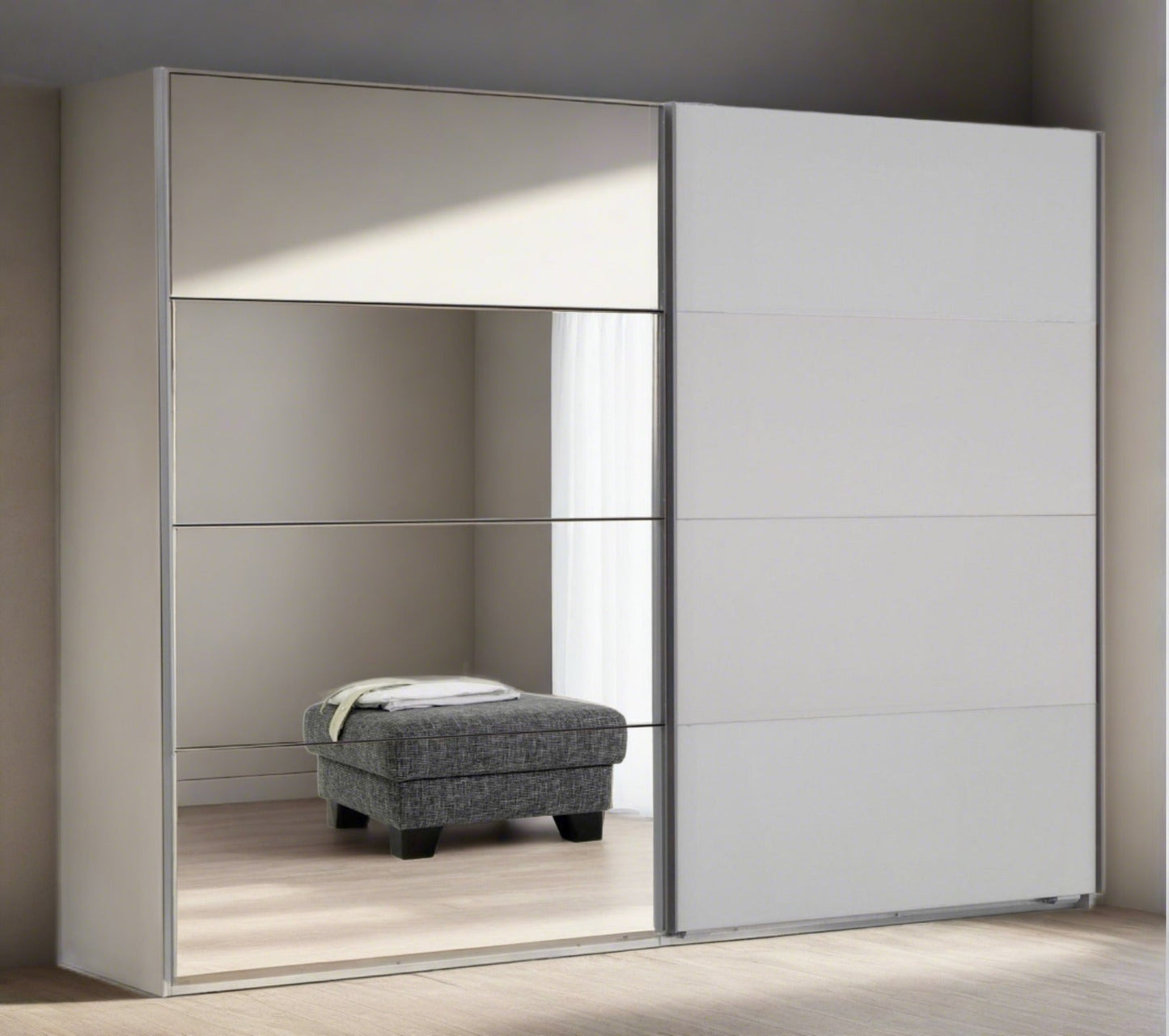 Sliding Wardrobe ERASMUS 2 Door Mirrored Wardrobe White 225cm