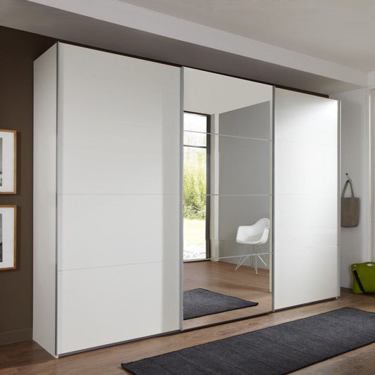 Erasmus 3 Door Mirrored Sliding Wardrobe - White