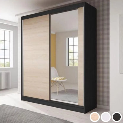 Beatrix 2-Door Mirrored Sliding Wardrobe 183cm - Matt Black, Matt White or Sonoma Oak