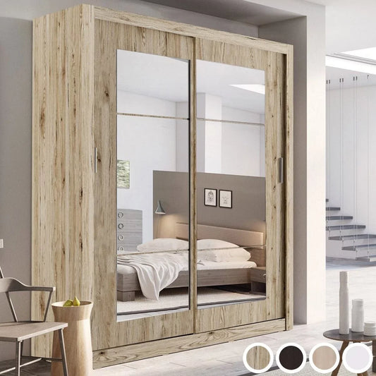 Icarus-II Mirrored 2-Door Sliding Wardrobe 180cm - White, Grey, San Remo Oak or Sonoma Oak