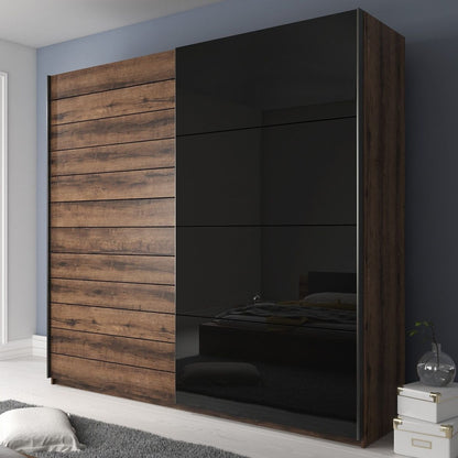 Galaxy Oak & Black Glass 2-Door Sliding Wardrobe  3 Sizes