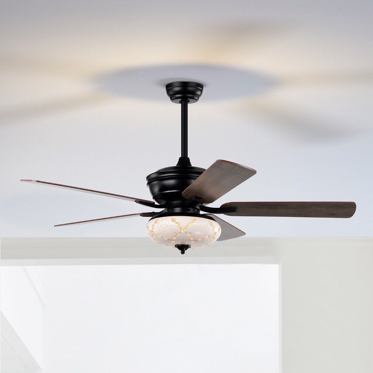 Ceiling Fan with Light and Remote Control for Bedroom Living Room-Black