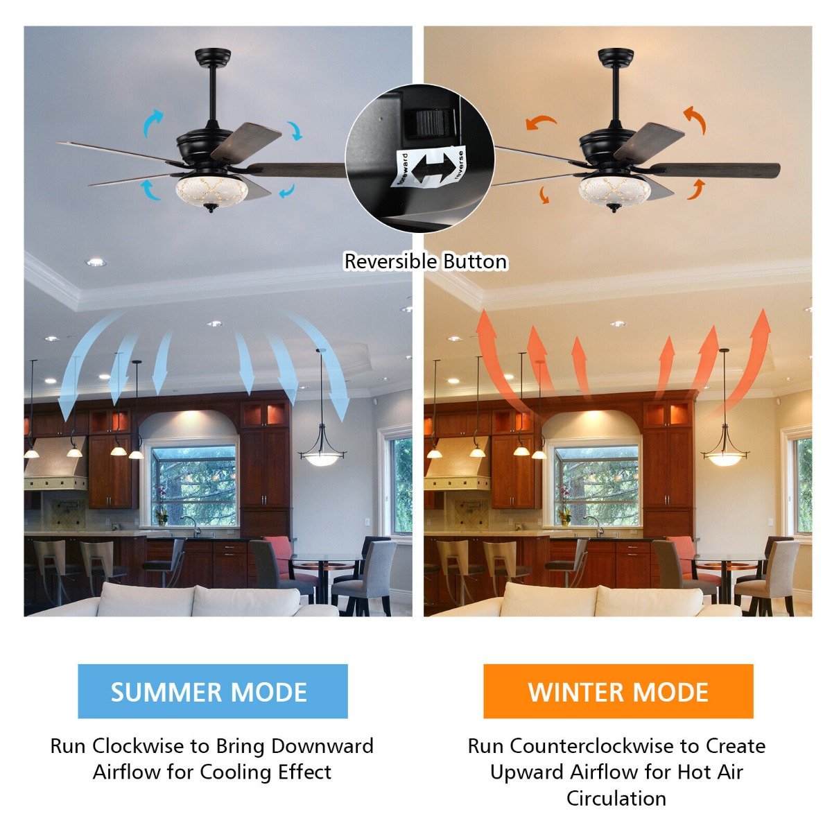 Ceiling Fan with Light and Remote Control for Bedroom Living Room-Black