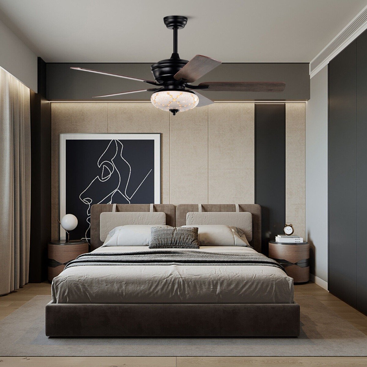 Ceiling Fan with Light and Remote Control for Bedroom Living Room-Black