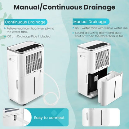 25L/Day Dehumidifier with 6.5L Water Tank and 24H Timer for Home Basement-White