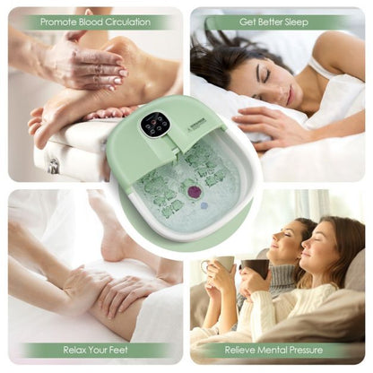 Foot Spa Bath Massager with Heat Bubbles and Remote Control-Green