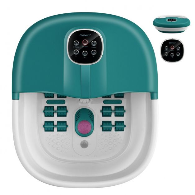 Foot Spa Bath Massager with Heat Bubbles and Remote Control-Teal Blue