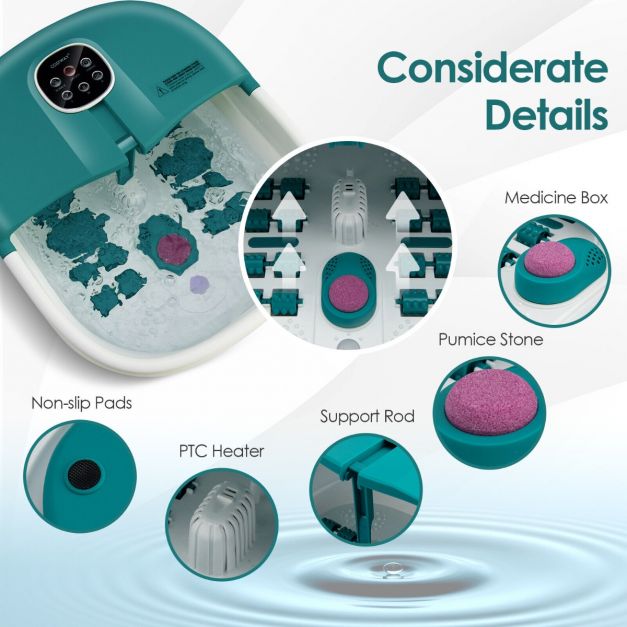 Foot Spa Bath Massager with Heat Bubbles and Remote Control-Teal Blue