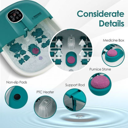 Foot Spa Bath Massager with Heat Bubbles and Remote Control-Teal Blue