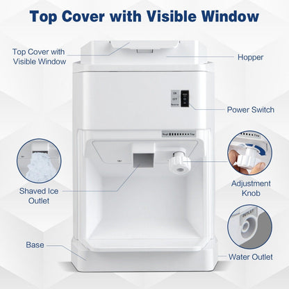 350W  Ice Size Adjustable Commercial Electric Ice Crusher for Home Restaurant-White