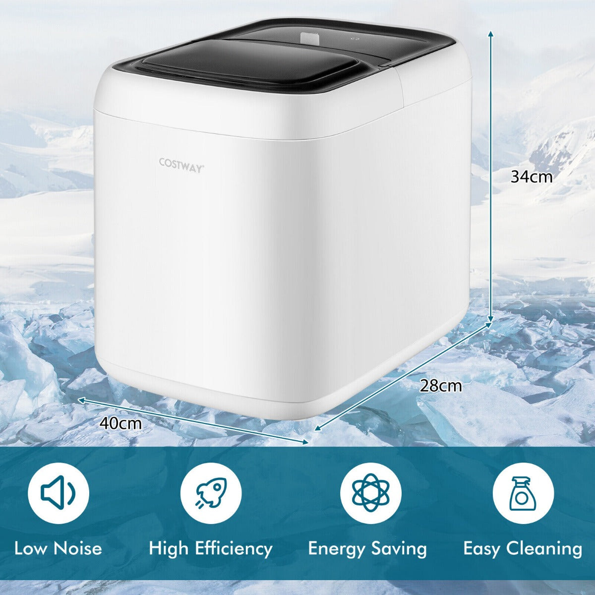 15KG/ 24H Portable Electric Countertop Ice Cube Maker with Auto Clean Function-White