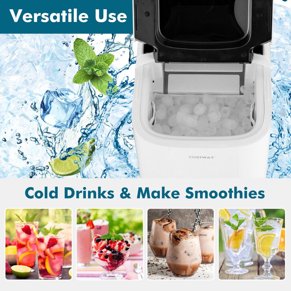 15KG/ 24H Portable Electric Countertop Ice Cube Maker with Auto Clean Function-White