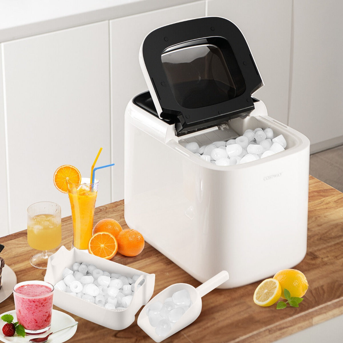 15KG/ 24H Portable Electric Countertop Ice Cube Maker with Auto Clean Function-White