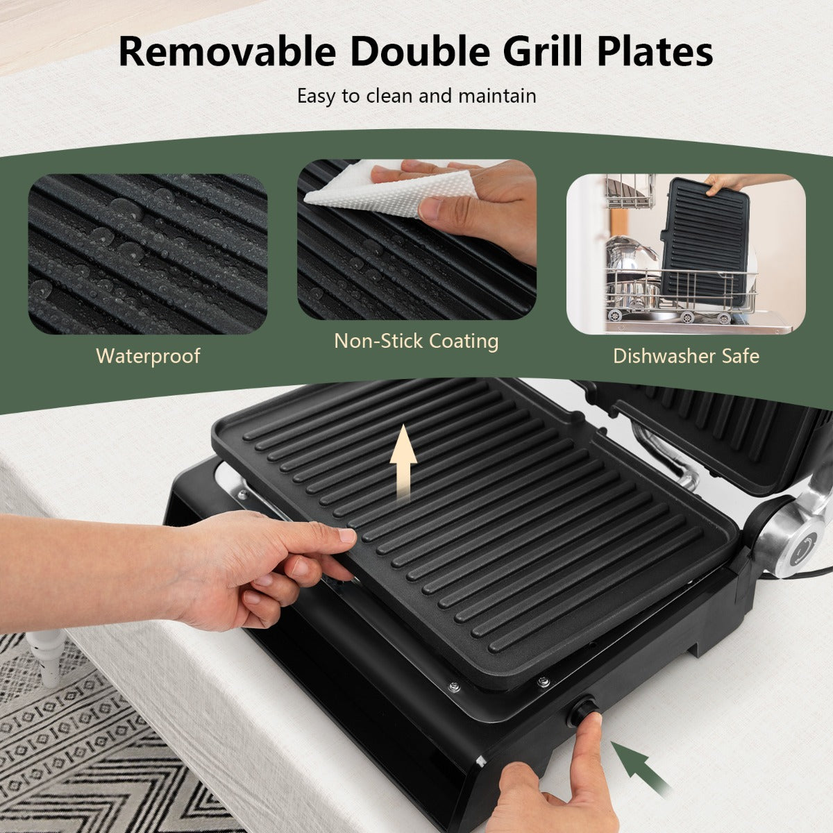 1200W Non-Stick Electric Grill with Adjustable Temperature