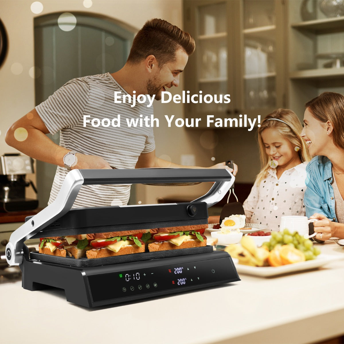 1200W Non-Stick Electric Grill with Adjustable Temperature