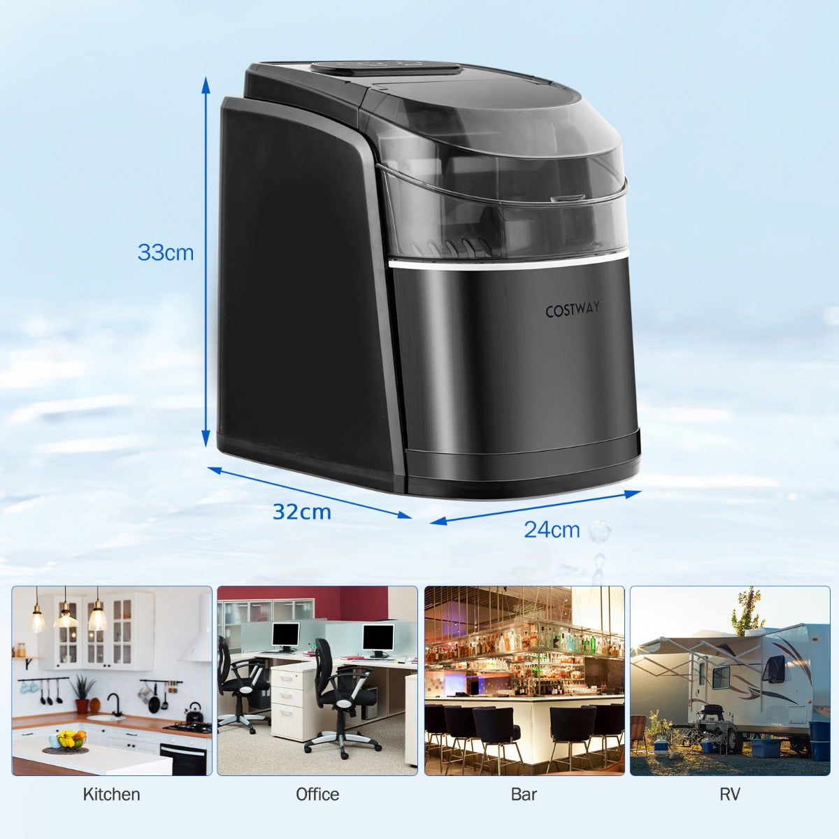 Portable Countertop Ice Maker with Ice Scoop and Basket-Black