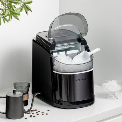 Portable Countertop Ice Maker with Ice Scoop and Basket-Black