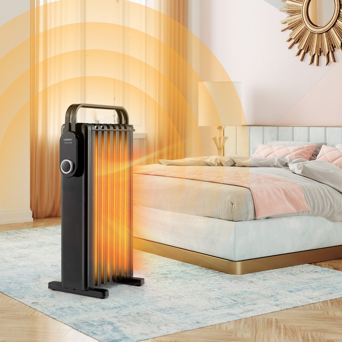 Portable Electric Heater with Overheat and Tip-Over Protection-Black