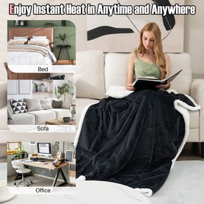 154 x 130 CM Reversible Electric Heated Blanket with 10 Heat Settings-Dark Grey