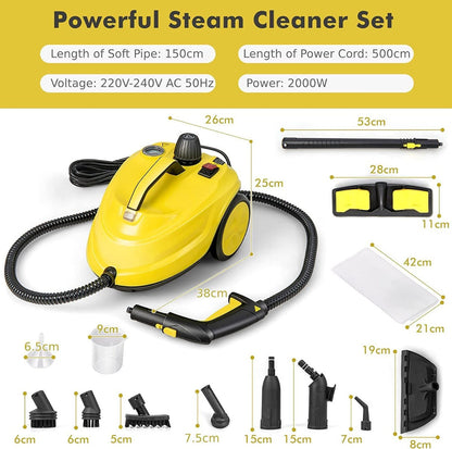 2000W 1.8L Multipurpose Adjustable Steam Cleaner with 13 Accessories
