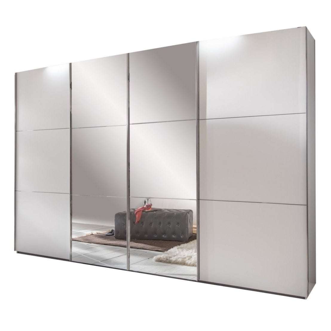 Landscape 4 Door 300cm Sliding Mirrored Wardrobe - White