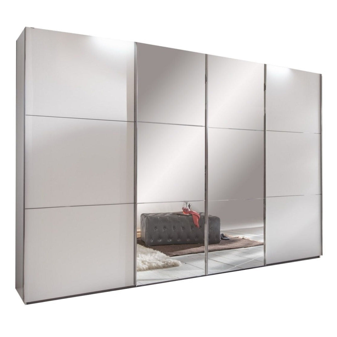 Sliding Wardrobe LANDSCAPE 4 Door Mirrored Wardrobe White 350cm