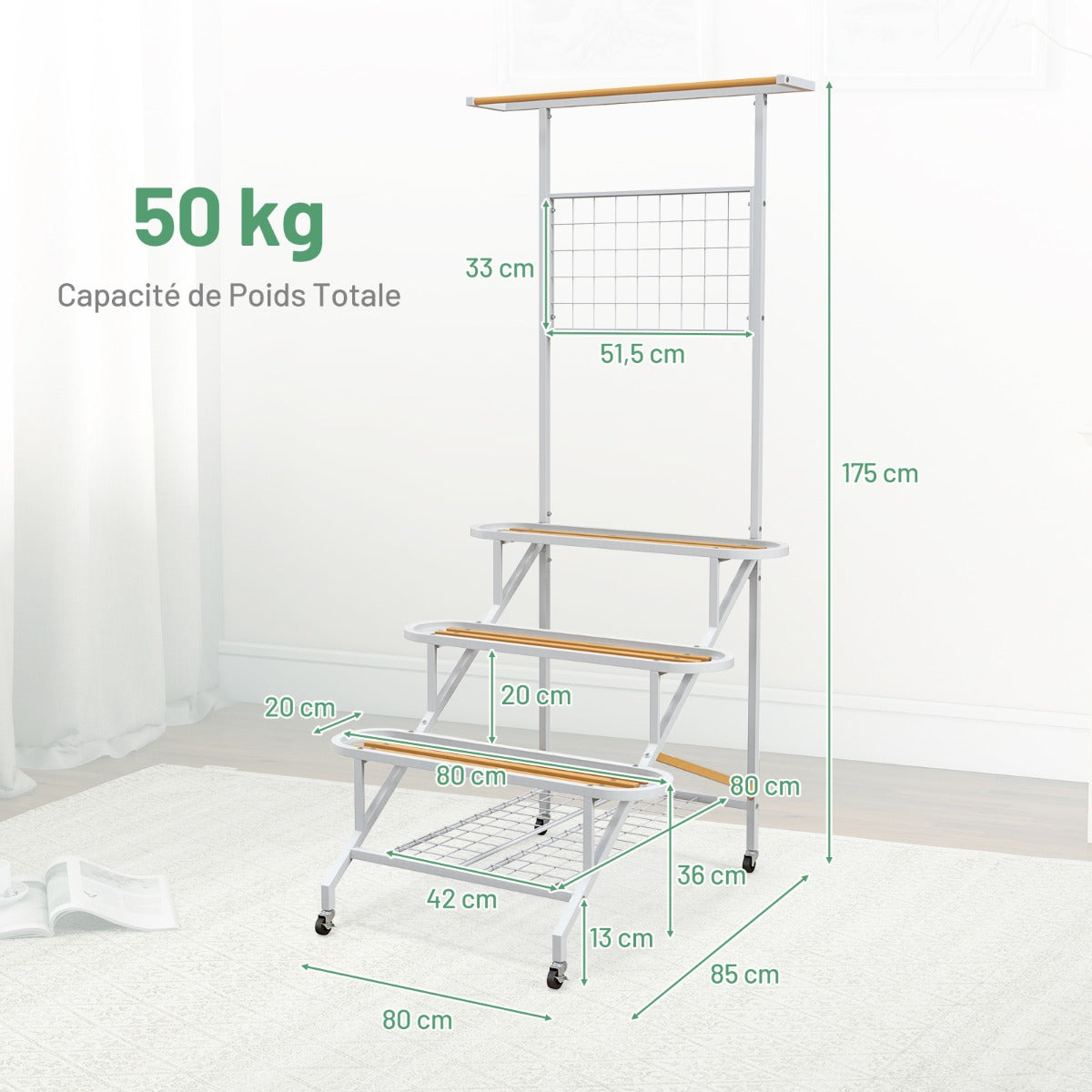 4-Tier Hanging Plant Stand with Hanging Bar and Trellis