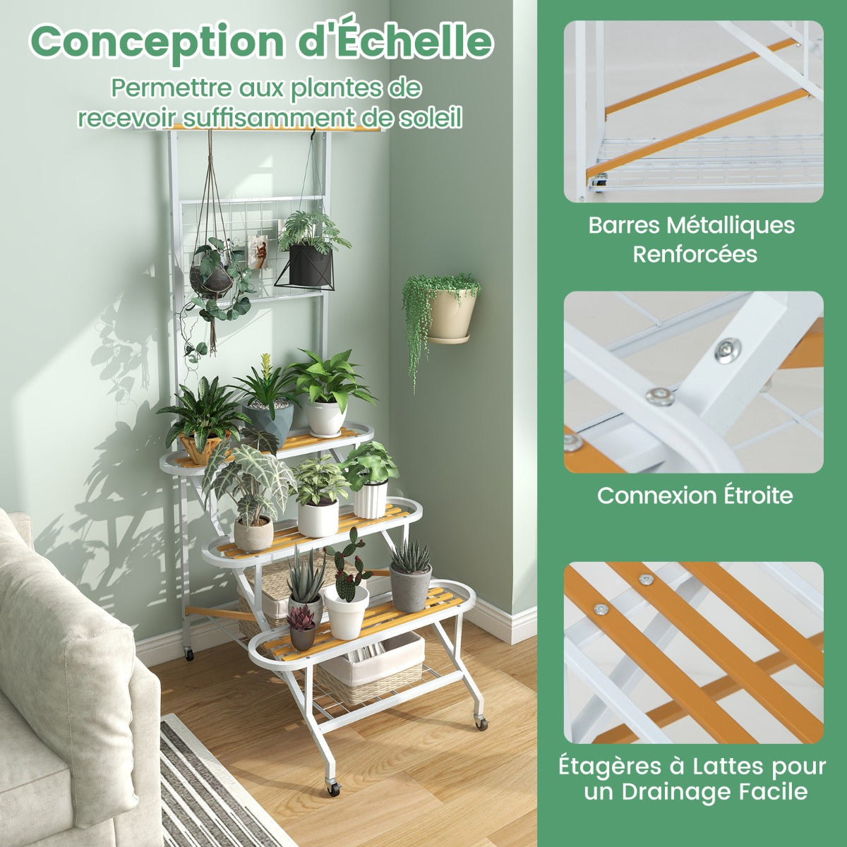 4-Tier Hanging Plant Stand with Hanging Bar and Trellis