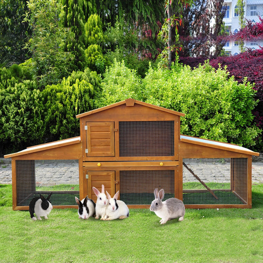 PawHut Small Animal Deluxe XXL Fir Wood 2-Tier Guinea Pig Hutches Natural Wood Tone