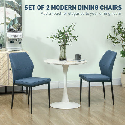 HOMCOM Velvet Dining Chairs Set of 2, Modern Armless Upholstered Kitchen Chairs with Metal Legs, Curved Back and Padded Seat, for Dining Room, Bedroom, Living Room, Blue