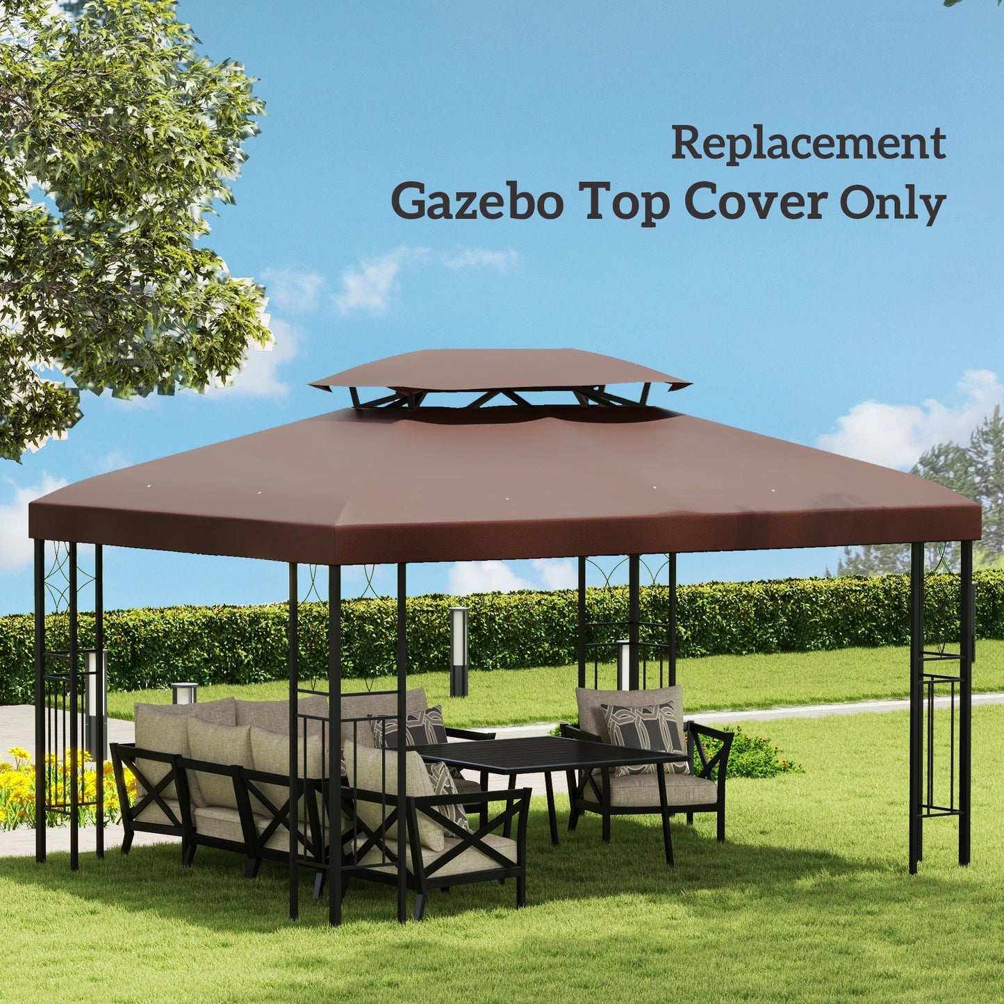 غطاء بديل لمظلة Gazebo مقاس 3×4 أمتار من Outsunny، غطاء علوي مكون من طبقتين للسقف ومظلة واقية من الأشعة فوق البنفسجية للحديقة والفناء الخارجي، بني (الغطاء العلوي فقط)