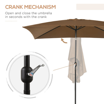 Outsunny 3x2m Parasol ogrodowy, zewnętrzny, z baldachimem przeciwsłonecznym i korbą, aluminiowa rama, prostokątna, brązowa