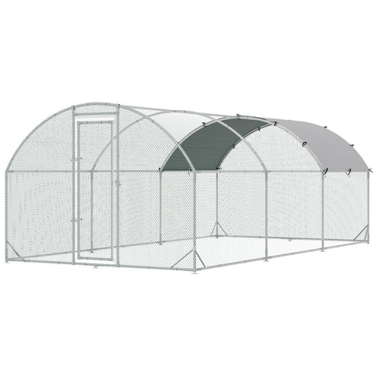 PawHut Galvanised Chicken Coop Hen House w/ Cover 5.7 x 2.8 x 2m