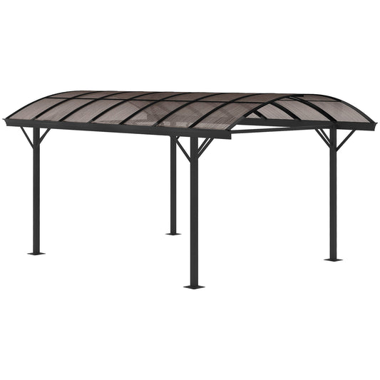 Outsunny 5 x 3(m) Hardtop Carport Aluminium Gazebo Pavilion Garden Shelter Pergola with Polycarbonate Roof, Brown