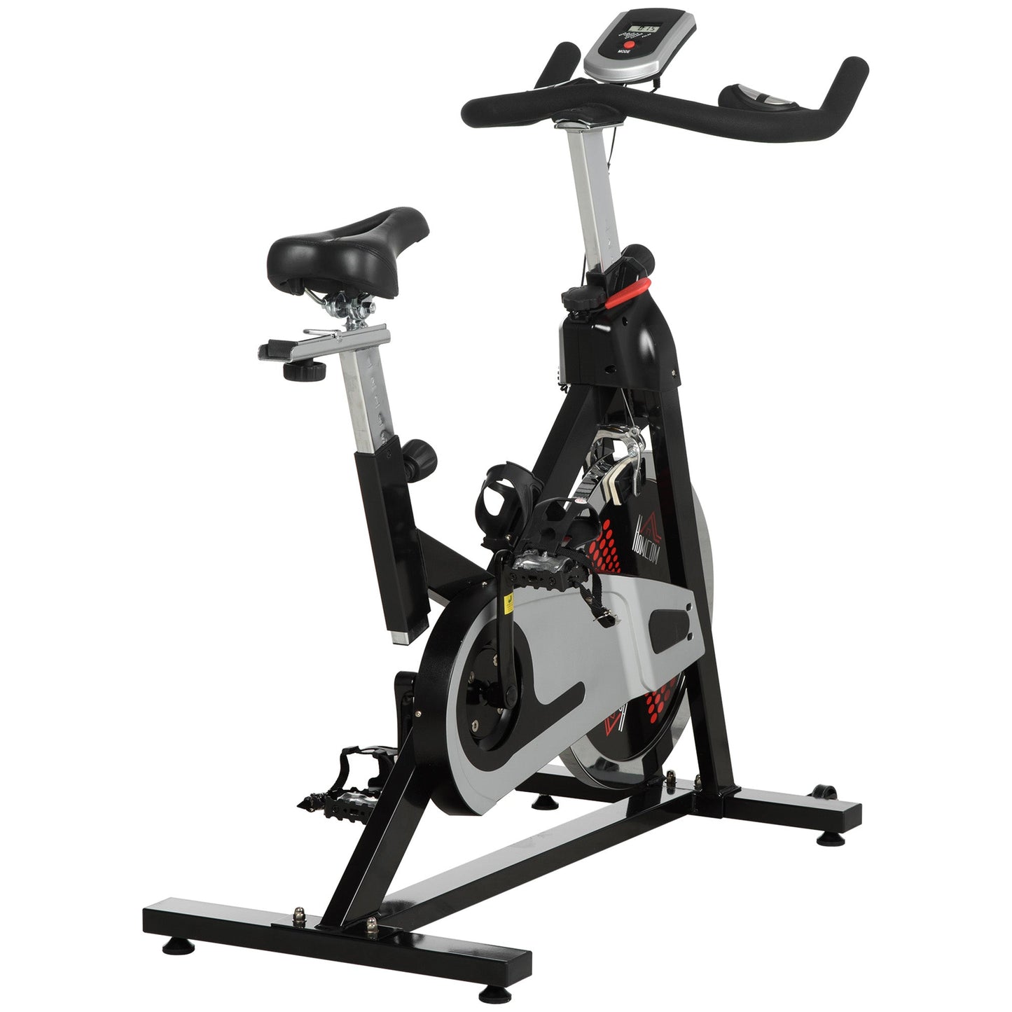 Indoor Exercise Bike, Stationary Bike, Cycling Machine with Adjustable Seat & Resistance, Wheels, 18kg Flywheel, Cup Holder and LCD Monitor