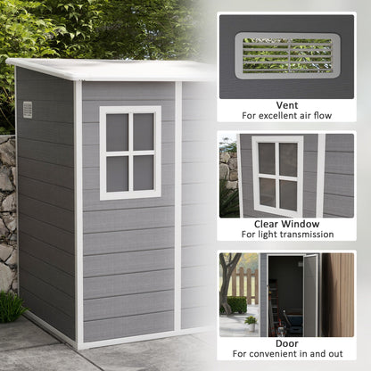 Outsunny 4'x5' Garden Storage Shed, Lean to Shed, Lockable Garden Shed with Window, Vent and Plastic Roof, Grey