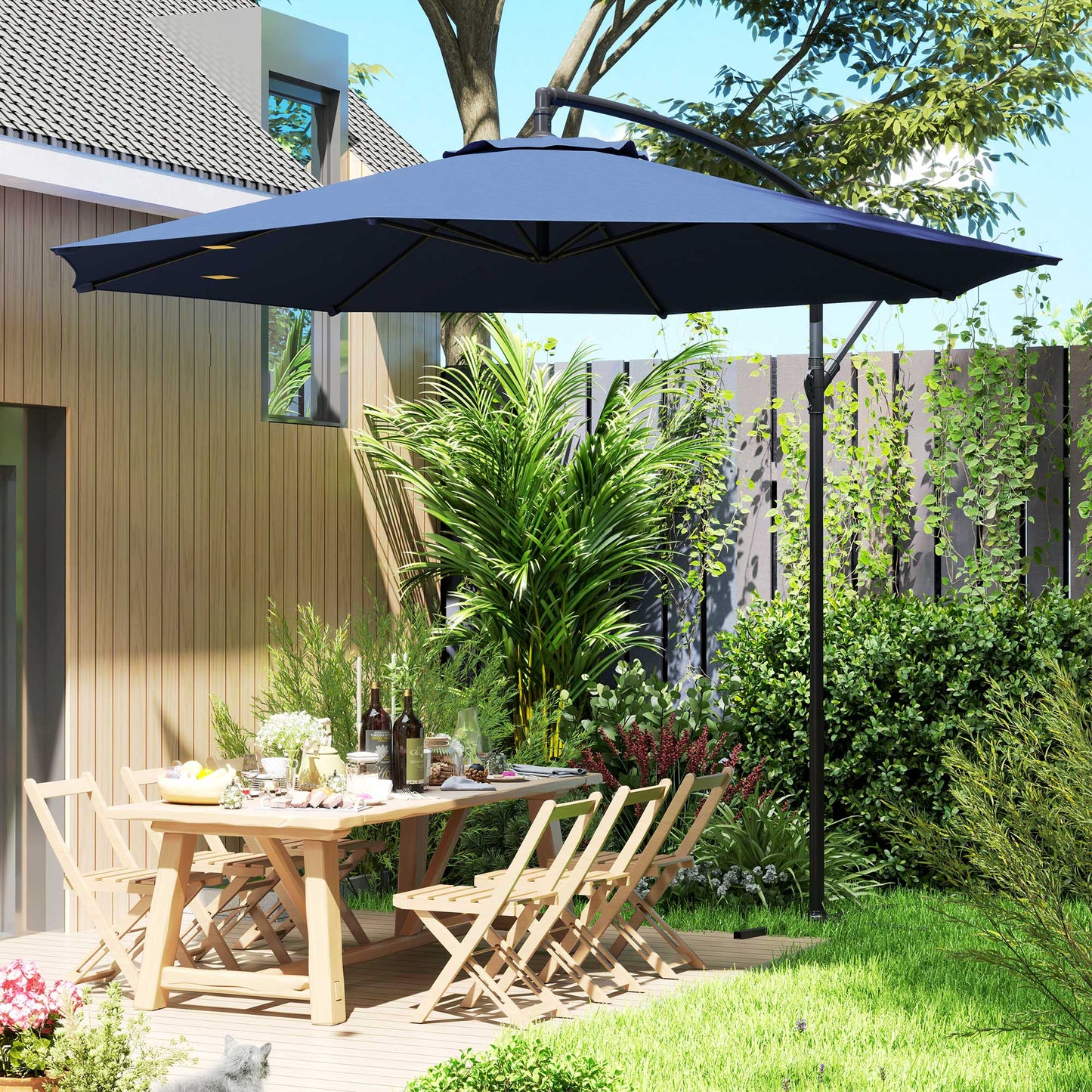 Outsunny 2,45 m parasol wysięgnikowy z podstawą krzyżową - niebieski
