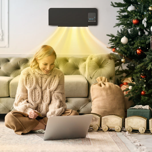 HOMCOM 2kW Wall-Mounted Heater, 18-45¡C Temperature - Black