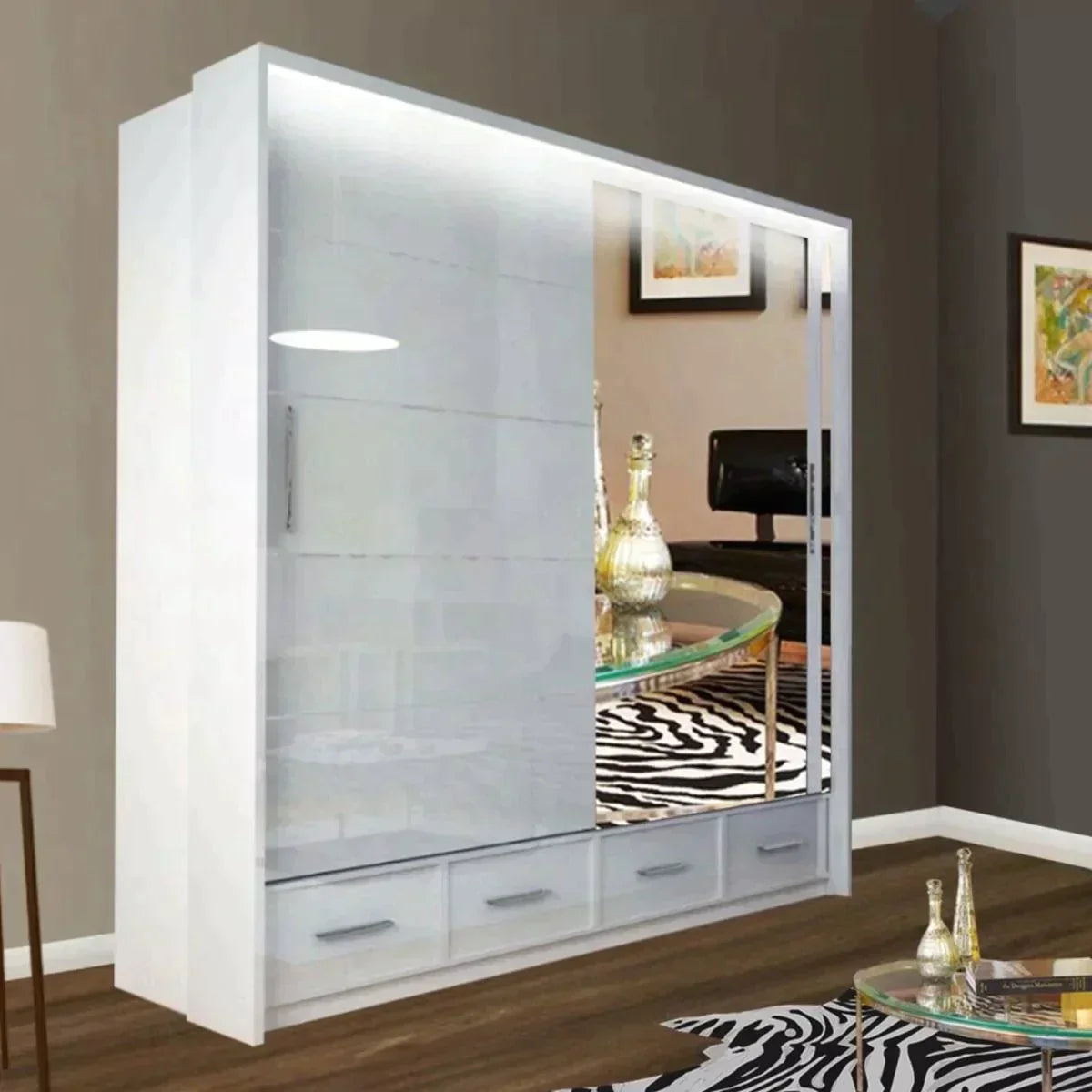 Mendeley 150cm High Gloss Sliding Wardrobe - White