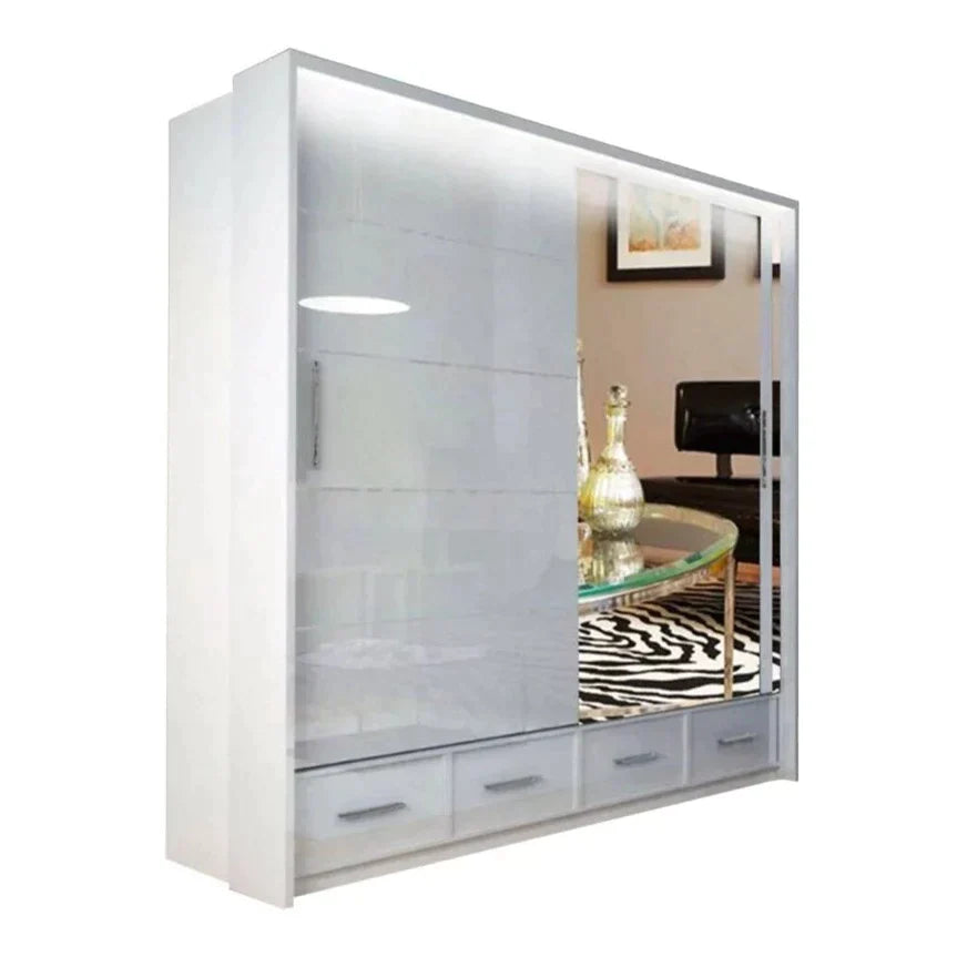 Mendeley 208cm High Gloss Sliding Wardrobe - White