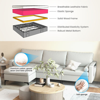Extra Large L-Shaped Sofa with 4 USB Ports, Solid Metal Legs-Light Grey
