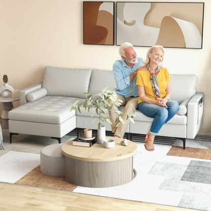 Extra Large L-Shaped Sofa with 4 USB Ports, Solid Metal Legs-Light Grey