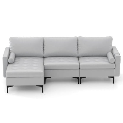 Extra Large L-Shaped Sofa with 4 USB Ports, Solid Metal Legs-Light Grey