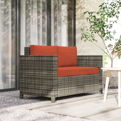 Sofa rattanowa Outsunny, 2-osobowa ogrodowa z miękką wyściółką i podłokietnikami, wiklinowa ogrodowa sofa dwuosobowa na patio, szara